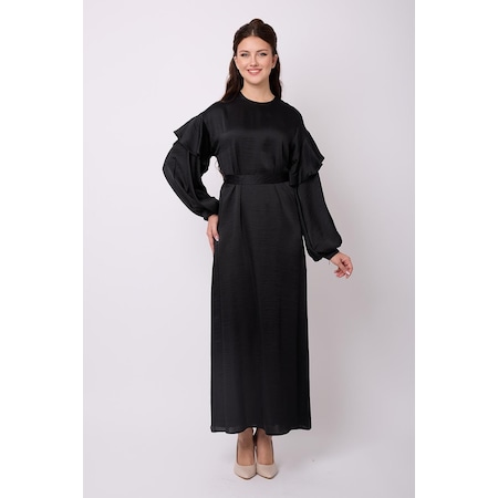 Violevin Er-cool Kadın Saten Kuşaklı Elbise 8053-30-siyah