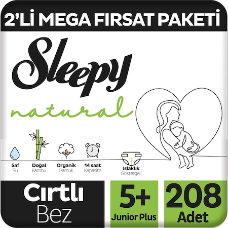 Natural 2'li Mega Fırsat Paketi Bebek Bezi 5+ Numara 208 Adet