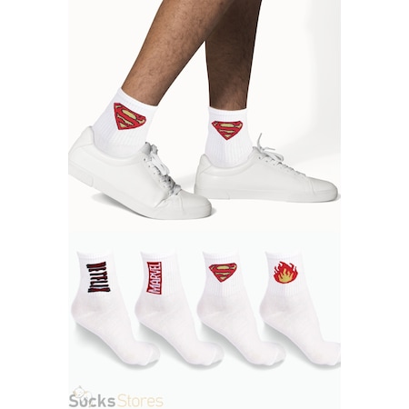 Erkek Çorap Kadın Çorap Uzun Desenli Çorap Spor Futbol Tenis Çorabı 4 Adet
