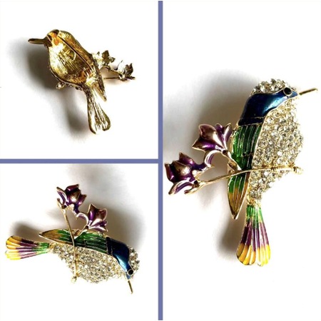 Omeniv Vintage Tarz Anima Kuş Broş İğne Kristal Sedef