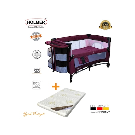 Holmer Kids Maxi Comfort Coolstyle Anne Yanı Oyun Parkı Beşik + Aloevera Yatak - Mürdüm