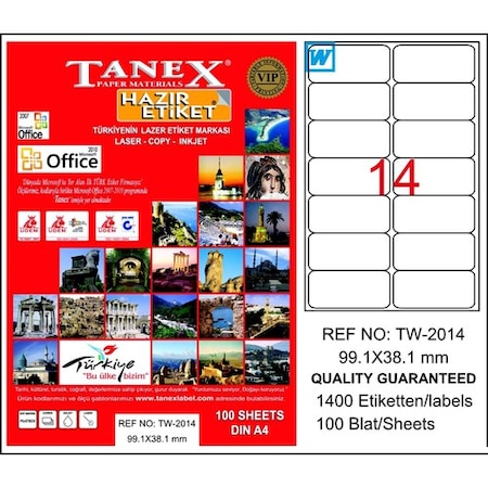 Tanex Tw-2014 Lazer Etiket 99.1 x 38.1 MM 100 Adet