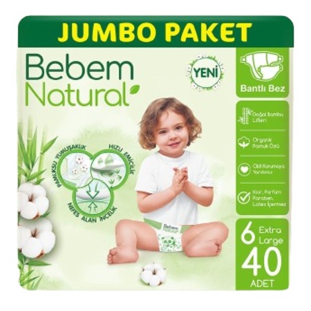 Bebem Natural Bebek Bezi 6 Beden Ekstra Large Jumbo Paket 40 Adet