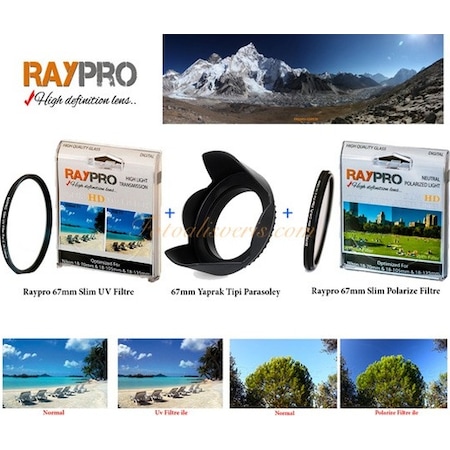 Raypro 67Mm Uv Filtre + Polarize Filtre + Parasoley Seti Nikon