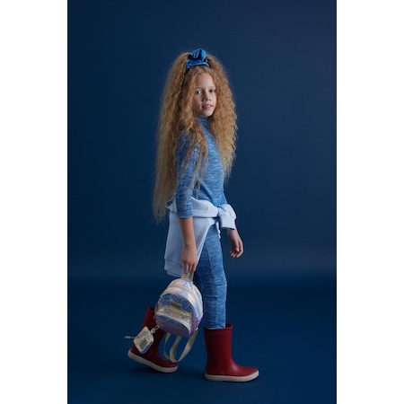 Kız Çocuk Fitilli Esnek Kumaş Balıkcı Yaka Bluz Tayt Takım-mavi