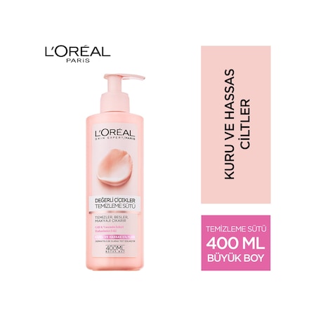 L'Oreal Paris Değerli Çiçekler Kuru ve Hassas Ciltler için Temizleme Sütü 400 ML