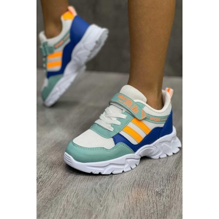 Lastikli Cırtlı Yumuşak Esnek Hafif Nefes Alabilen Unisex File Çocuk Sneaker Spor Ayakkabı-31-mavi-yeşil