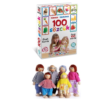 Circle Toys 6'lı Ahşap Kukla Aile + 100 Sözcük Seti