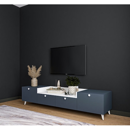 Conceptiva Leon Çift Renkli Tv Sehpası 160 Cm 4 Kapaklı Tv Ünitesi - Antrasit-beyaz