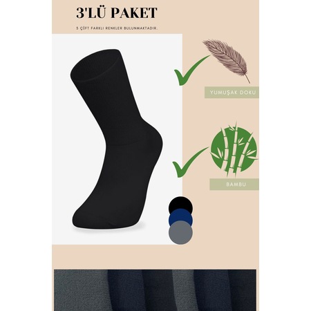 Kral Socks Premium Busines Klasik Uzun Boy Mevsimlik Dikişsiz Erkek Bambu Soket Çorap 3 Çift Kutulu