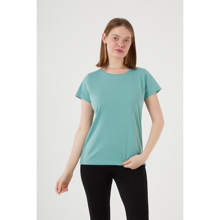 Snazzy Oval Yaka Basic Kadın Tshirt Mint Yeşili