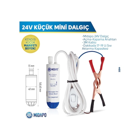 Midapo 24 Volt D.C. Dalgıc Mini Dalgıc Pompa