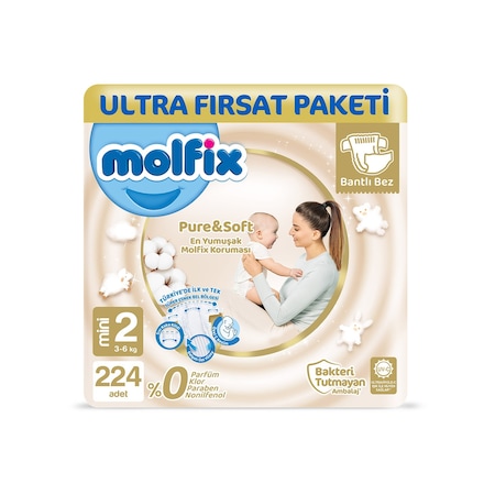 Molfix Pure&Soft 2 Numara Mini Ultra Fırsat Paketi 224 Adet