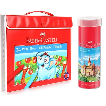 Faber-Castell Kuru Boya 24 Renk Metal Tüpte + Faber-Castell Çantalı Pastel Boya 24 Renk