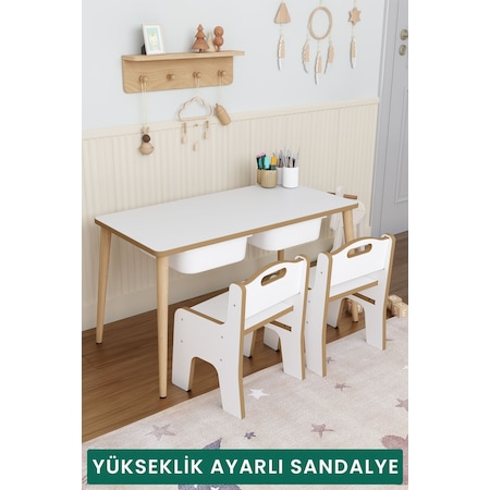 Yaz-sil 2 Çekmeceli Aktivite Masası Çocuk Masası 2 Sandalyeli