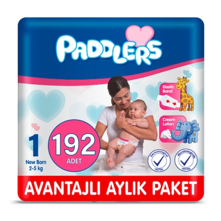 Paddlers Yenidoğan Bebek Bezi 1 Numara Avantajlı Aylık Paket 192 Adet