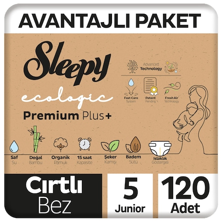 Sleepy Ecologic Premium Plus Avantajlı Paket Bebek Bezi 5 Numara Junior 120 Adet