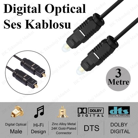 3 Metre Digital Optik Toslink Fiber Ses Kablosu Od22