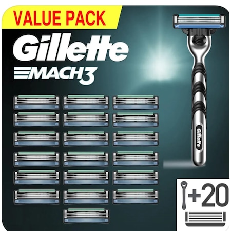 Gillette Mach3 Makine + Mach3 20 Adet Tıraş Bıçağı