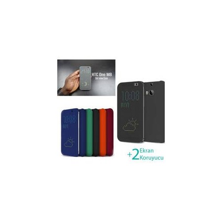 htc one m8 kilif dot view kilif 2 adet ekran koruyucu