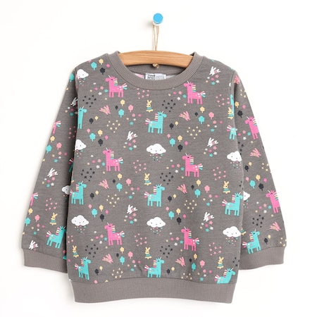 HelloBaby Basic Desenli Gri Sweatshirt Kız Bebek