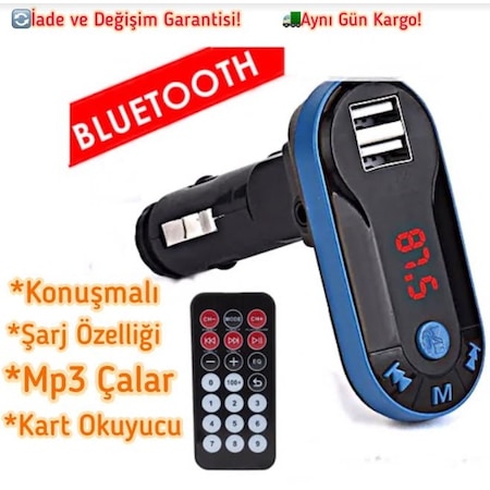 Araç Kiti Fm Transmitter Bluetooth Usb Mp3 Çalar Konuşma Siyah