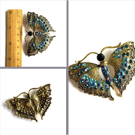Omeniv Vintage Viktoryen Stil Kelebek Böcek Broş İğne Kristal