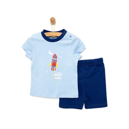 Hellobaby Kısa Kol Bisiklet Yaka Pijama Takımı Erkek Bebek 24yhlbekkp002 Acikmavi 24YHLBEKKP002_AcikMavi