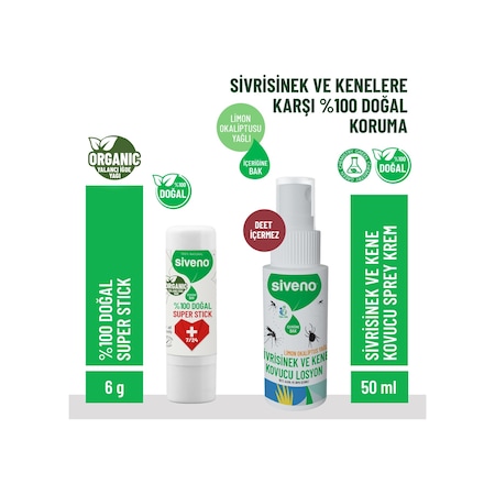 Siveno Sivrisinek Ve Kene Kovucu Sprey Krem 50 Ml & Siveno %100 Doğal Super Stick 6 G Set