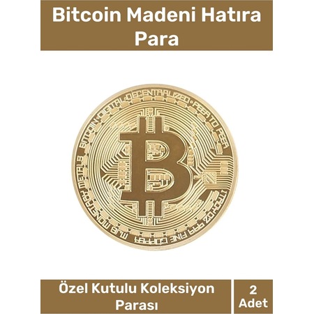 Özel Kutulu Hediyelik Kripto Hatıra Koleksiyon Bitcoin Madeni Para Altın Rengi 2'li Set