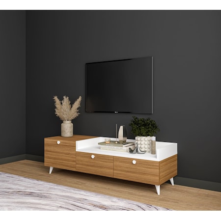 Conceptiva Easy Çift Renkli Tv Sehpası 140 Cm 3 Kapaklı Tv Ünitesi - Ceviz-beyaz