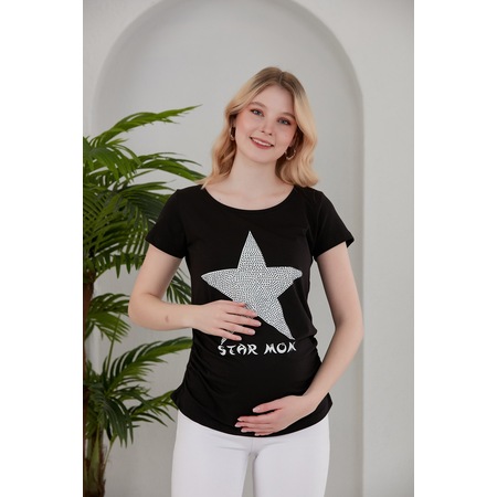 Gör&Sin Yıldız Üzeri Taş Baskı Detaylı Hamile Siyah Tişört