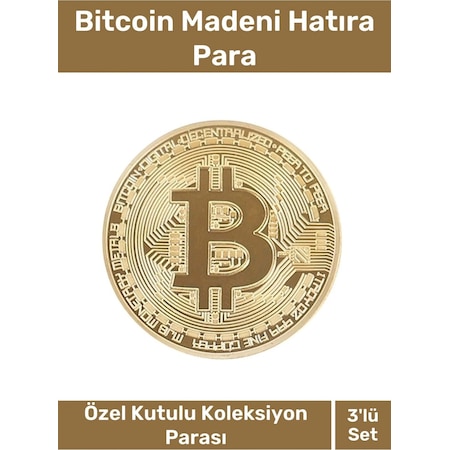 Özel Kutulu Hediyelik Kripto Hatıra Koleksiyon Bitcoin Madeni Para Altın Rengi 3'lü Set