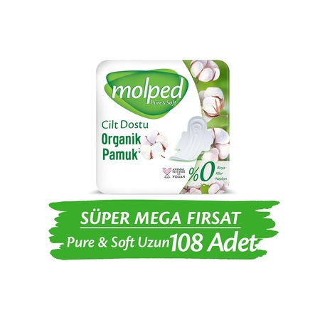 Molped Pure&Soft Hijyenik Ped Uzun Süper Mega Paket 108 Adet