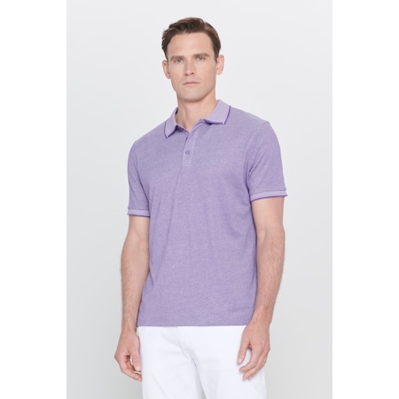 AC&Co / Altınyıldız Classics 4A4820200047MBYXL Düğmeli Polo Yaka Cepsiz Slim Fit Erkek Tişört Mor - Beyaz