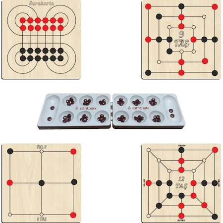 Ahşap Oyun Seti 5 Li 3 Taş + 9 Taş + 12 Taş + Surakarta + Mangala