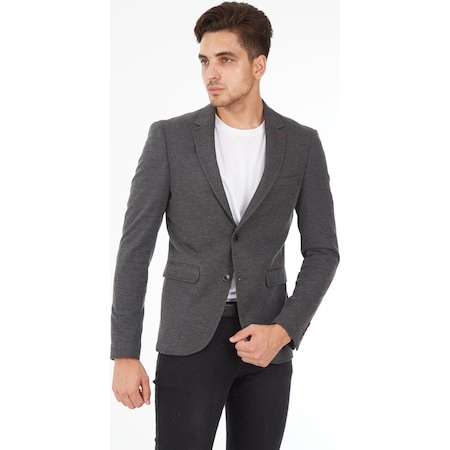 Sposo 5134 Dar Kalıp Örme Kumaş Siyah Erkek Blazer Ceket