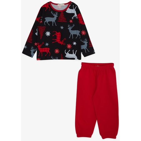 Breeze Erkek Bebek Pijama Takımı Geyik Desenli 9 Ay-3 Yaş, Siyah-siyah