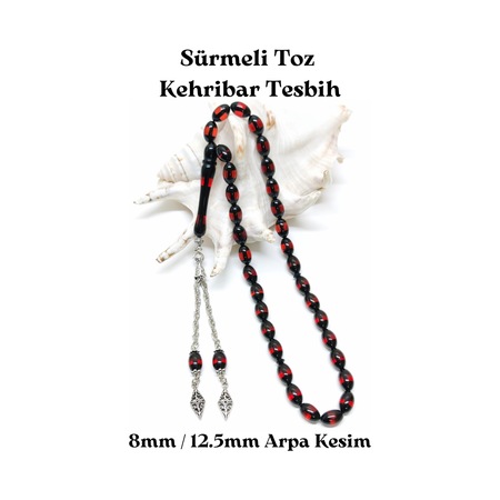 Sürmeli - Toz Kehribar Tesbih - Arpa Kesim 8 Mm / 12.5 Mm