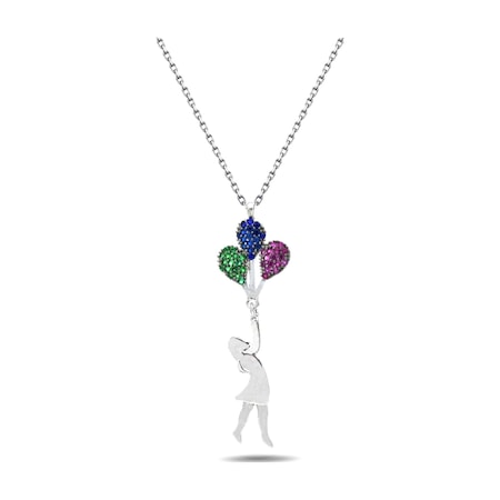 Brezza Lusso Jewelry Gümüş Balonlu Kız Gümüş Kolye Uçan Balon Kız Kolye (382035805) 45 CM