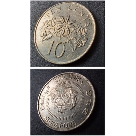 1989 Singapur 10 Cent Çt+ Eski Yabancı Madeni Para