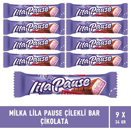 Milka Lila Pause Çilekli Bar Çikolata 9 x 34 G