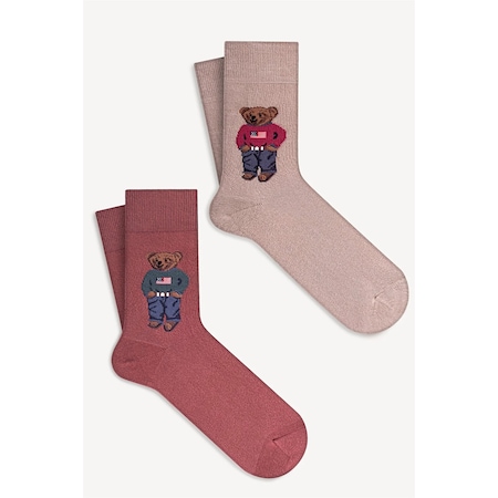 Mono Socks - 4'lü Teddy Bear Pamuklu Çorap-Teddy 4lü Lacivert Gri Bej Kırmızı