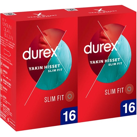 Durex Yakın Hisset Slim Fit Prezervatif 2 x 16 Adet