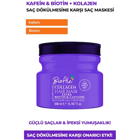 BioAle Haircare Saç Dökülmelerine Karşı Güçlendirici Maske Kolajen+Biotin+Kafein 500 ML