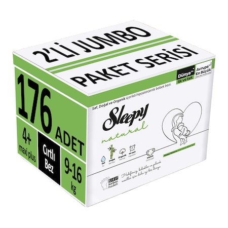 Sleepy Natural Bebek Bezi 4 Numara+ Maxi Plus 2'li Jumbo Paket Serisi 176 Adet