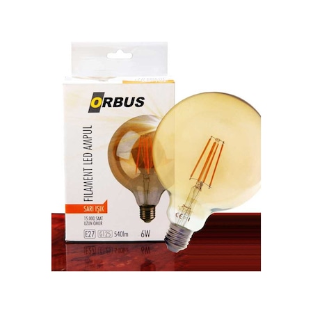 Orbus 6w E27 540 Lm G125 Sarı Filament Led Ampul