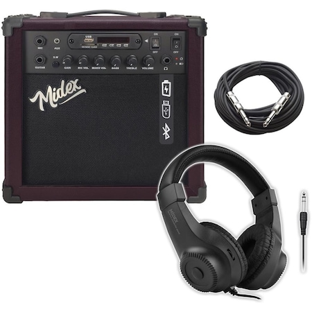 Midex Mga-25bn-hd Elektro Gitar Amfisi 25 Watt Usb Bluetooth Ve Şarjlı Amfi Kulaklık Ve Jack Kablo