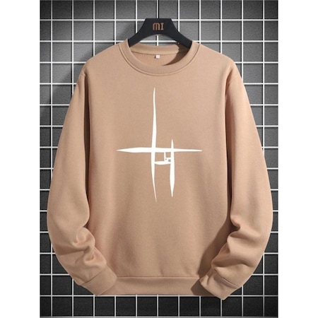 Unisex Çizgi Baskı Bisikletyaka Sweatshirt 001