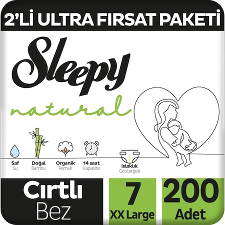 Sleepy Natural 2'li Ultra Fırsat Paketi Bebek Bezi 7 Numara 200 Adet